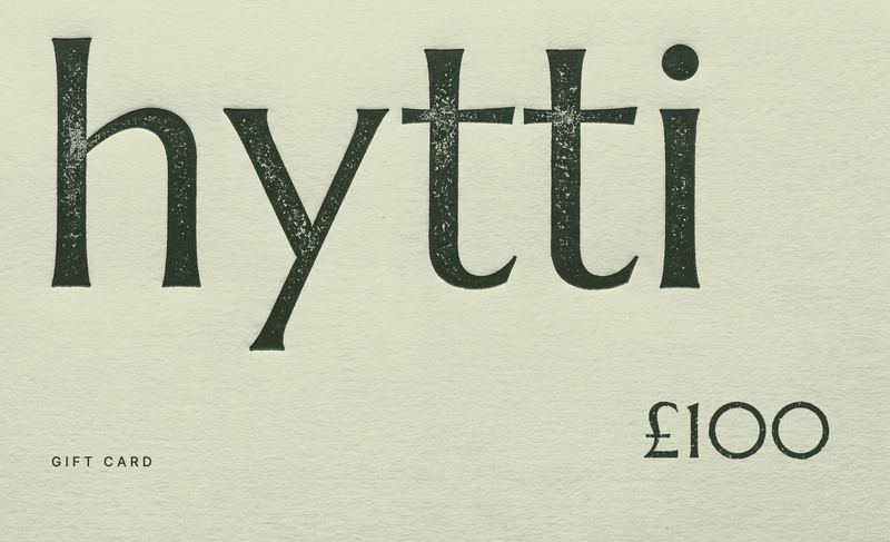 Hytti gift card, £100: the hytti letterpress wordmark on pale green stock