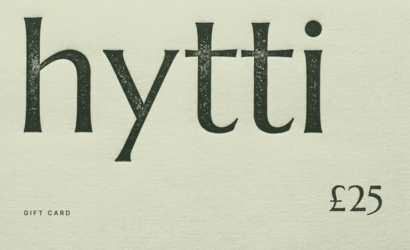 Hytti gift card, £25: the hytti letterpress wordmark on pale green stock