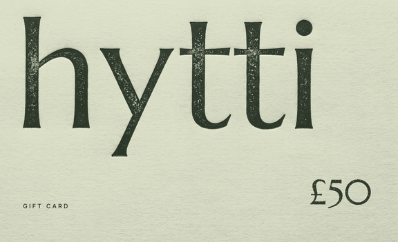 Hytti gift card, £50: the hytti letterpress wordmark on pale green stock